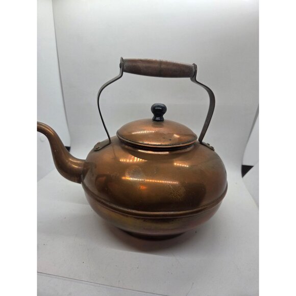 VTG Copper Tea Kettle Wood Handle & Lid Classic Cottage French British - Picture 3 of 8